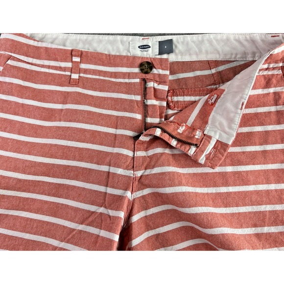 Old Navy Women's 6 Coral White Striped Cotton Shorts Beach Preppy Vacation - Picture 2 of 9
